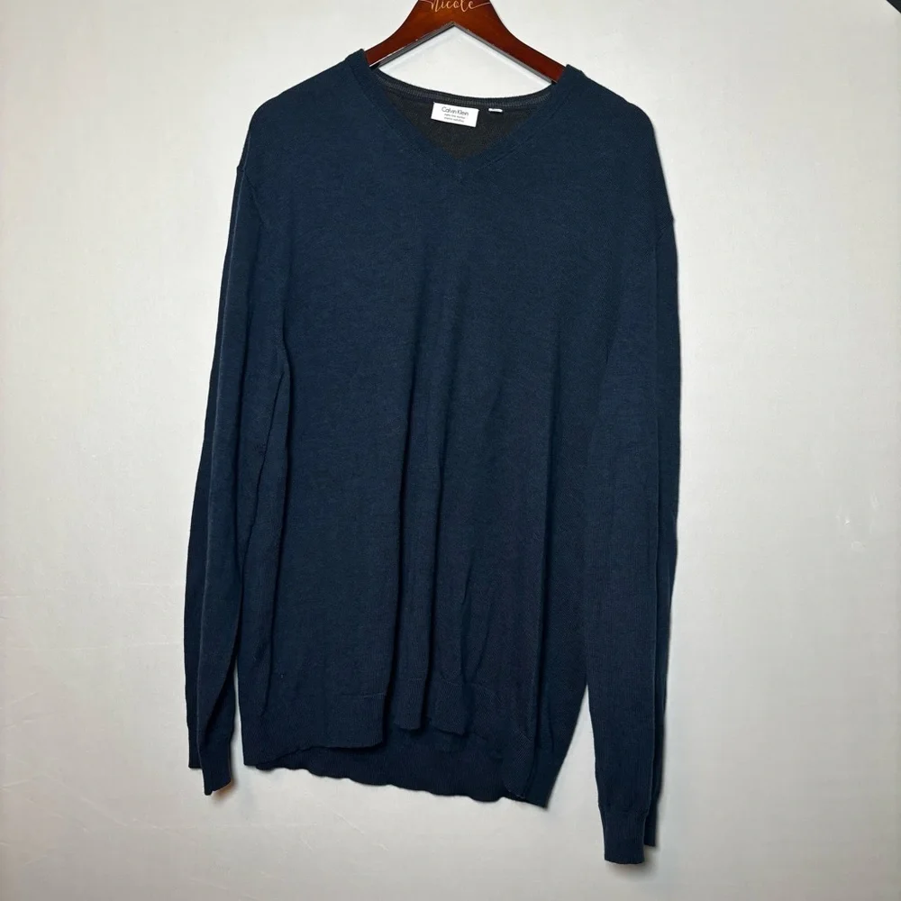 Calvin Klein Men’s Merino Wool Classic Navy V-Neck Men's Sweater Sz XXL